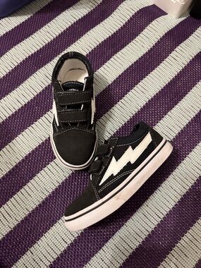 Kids Black and White Lightning Velcro Sneakers